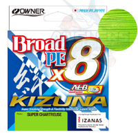 OWNER KIZUNA BROAD PE X8 BRAID LINE 150yds CHARTREUSE
